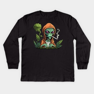 Alien Smoking Weed Kids Long Sleeve T-Shirt